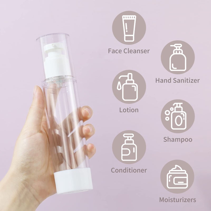 LONGWAY 3.4 Oz 100ml Clear Airless Cosmetic Cream Pump Bottle Travel Size Dispenser Refillable Containers/Foundation Travel Pump Bottle for Shampoo (Pack of 6) - Image 3